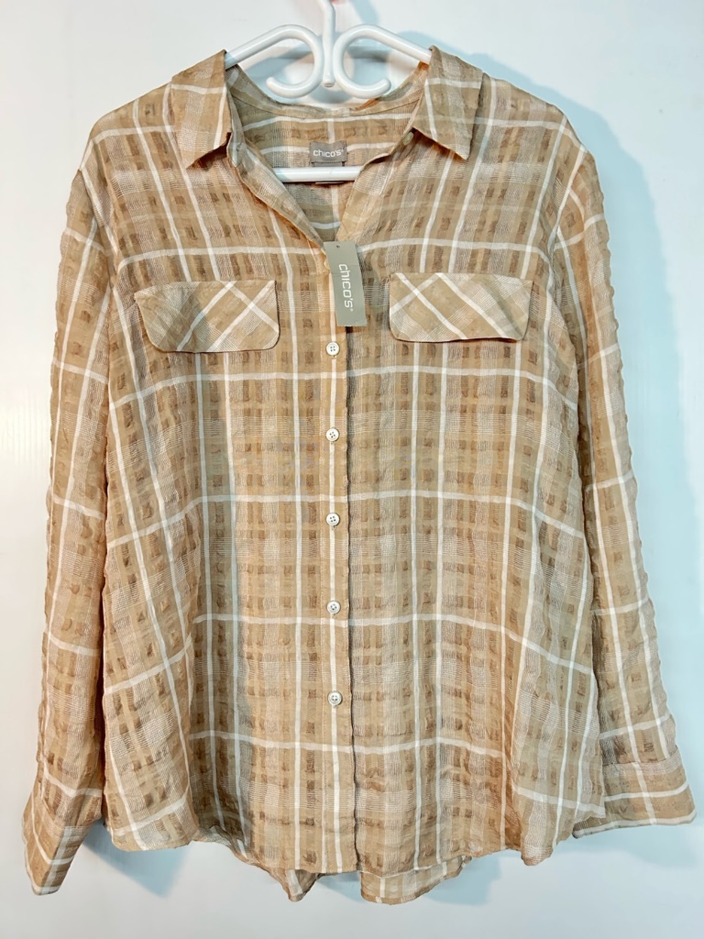 Chico’s seersucker semi sheer easy shirt NWT 3/XL